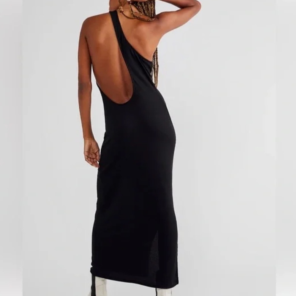 Free People One-Shoulder Black Midi Dress